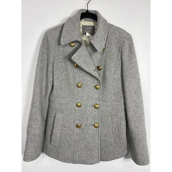 J. Crew Stadium Cloth Nello Gori Gray Wool Pea Winter Coat 4 Classic - Picture 3 of 6
